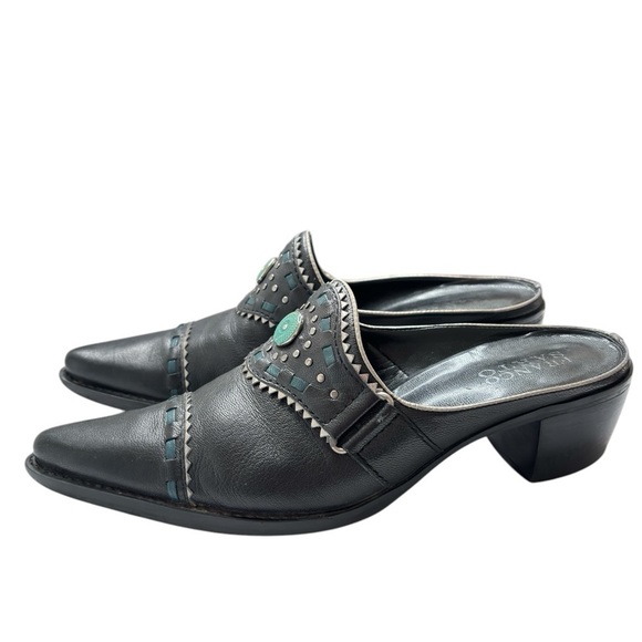 Franco Sarto Leather Western Mules With Pointed Toe Shoe Sz 7 Equestrian Rodeo - Picture 2 of 15